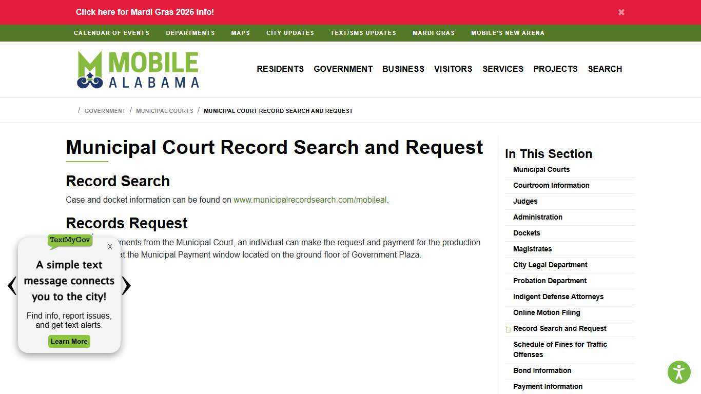 Municipal Court Record Search And Request : City of Mobile