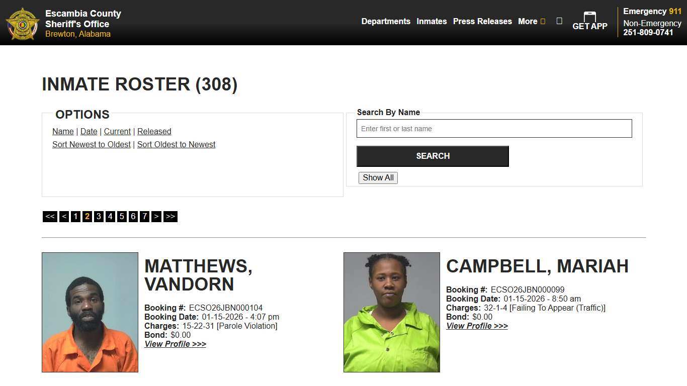 Inmate Roster - Page 2 Current Inmates Booking Date Descending - Escambia County Sheriff, AL