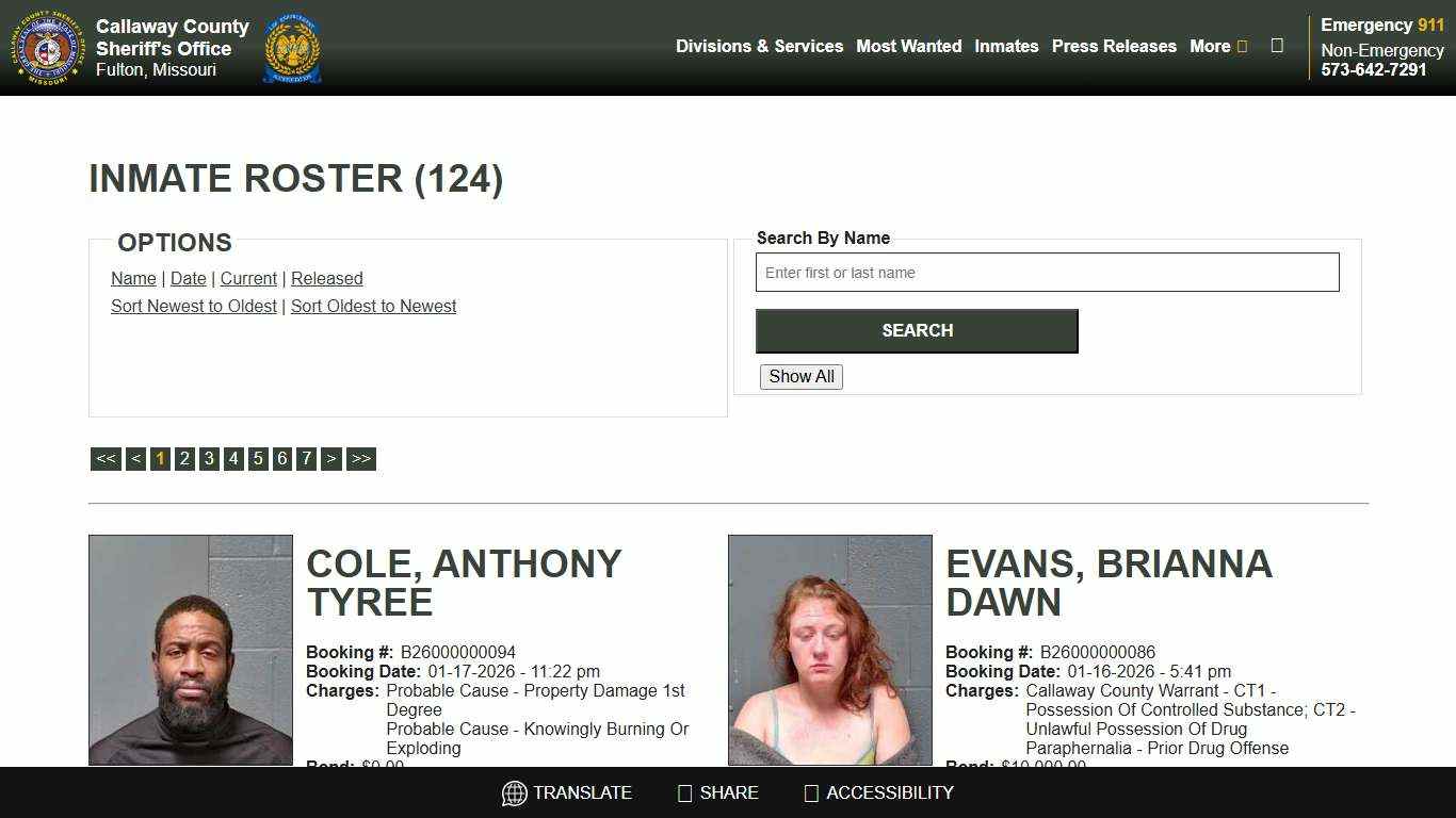 Inmate Roster - Current Inmates Booking Date Descending - Callaway County Sheriff's Office, Missouri