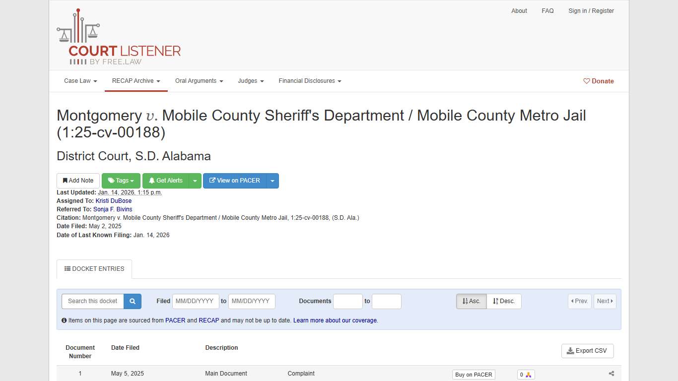 Montgomery v. Mobile County Sheriff's Department / Mobile County Metro Jail, 1:25-cv-00188 – CourtListener.com